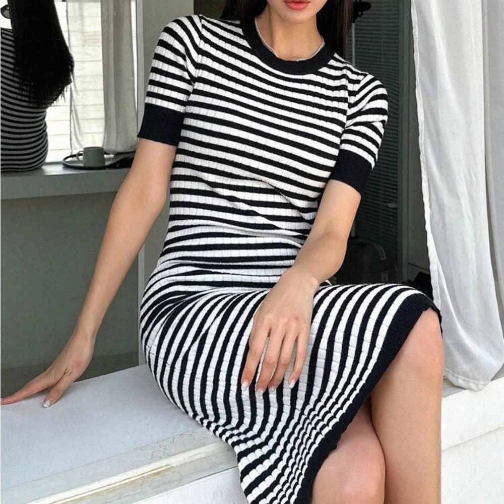Striped Black and White Knit Dress